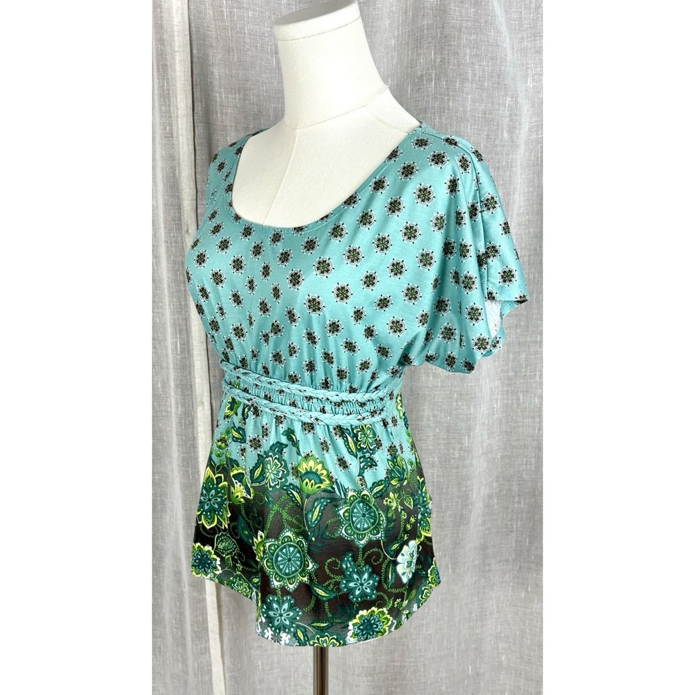 Vintage Y2K Weavers Babydoll Top With Braided Waist Size Aqua Blue Medium